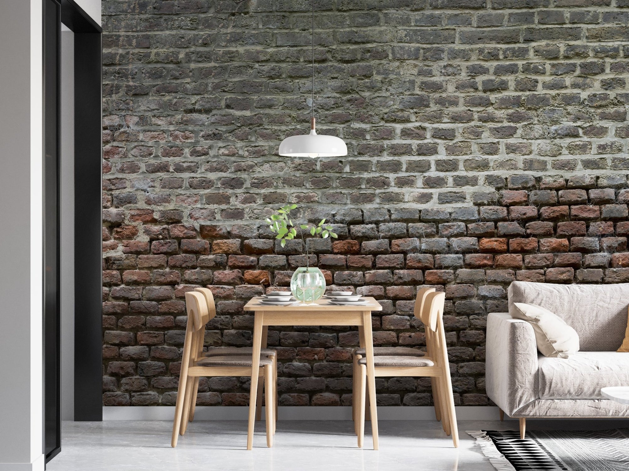 Dining area featuring Soiled Dirt & Rustic Brick Wall Mural.