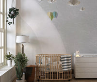 Abstract curved wallpaper mural with textured concrete effect.