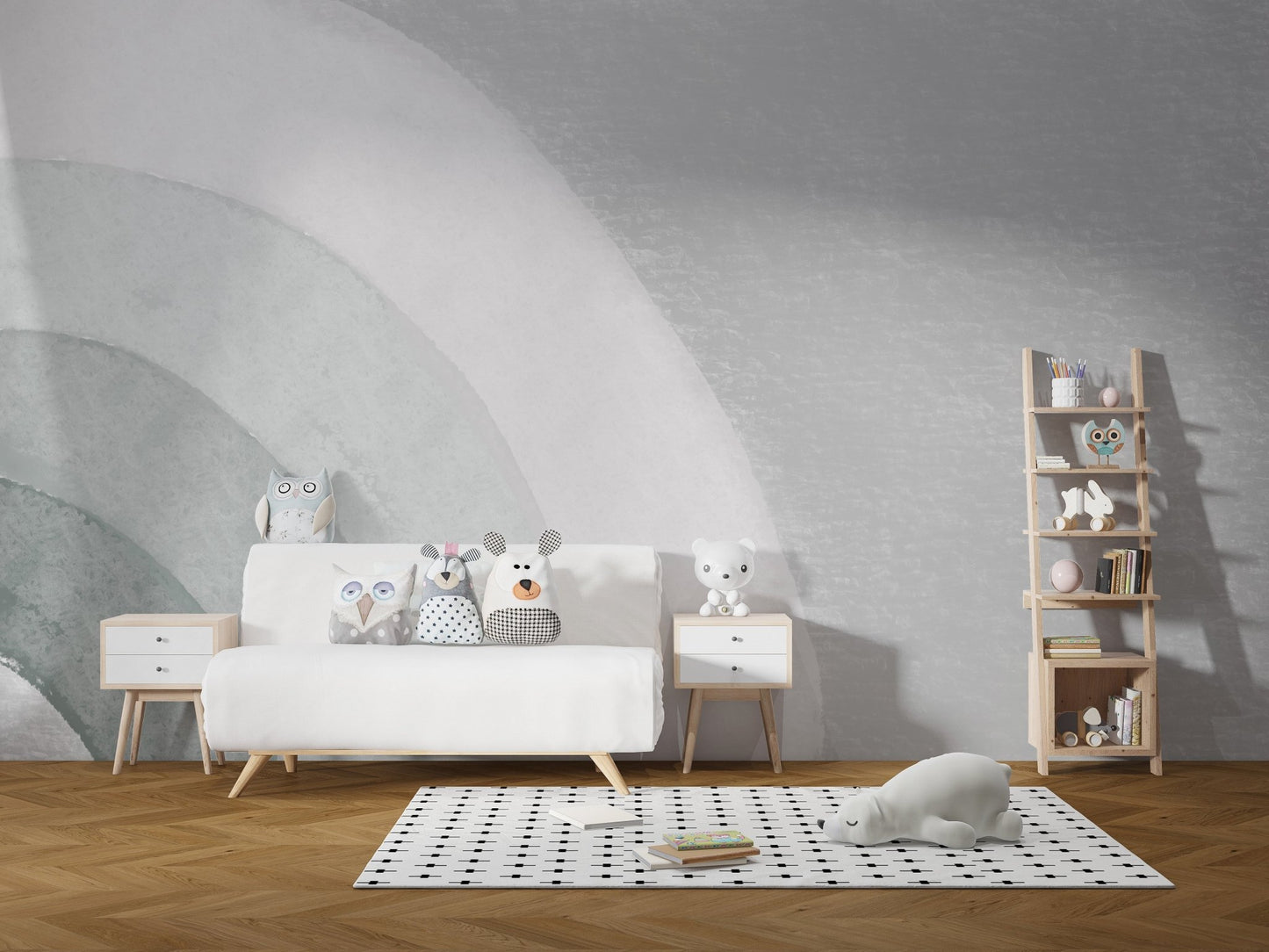 Modern abstract wallpaper mural with smooth sweeping lines.