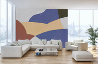 Minimalist abstract wallpaper mural with organic curved forms.