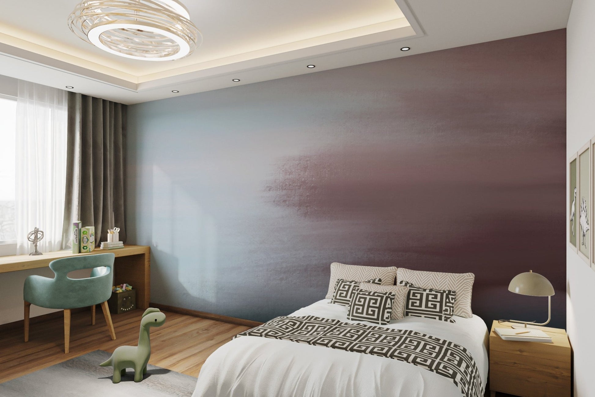 Soft gradient texture wall mural with calming blush and blue abstract design.