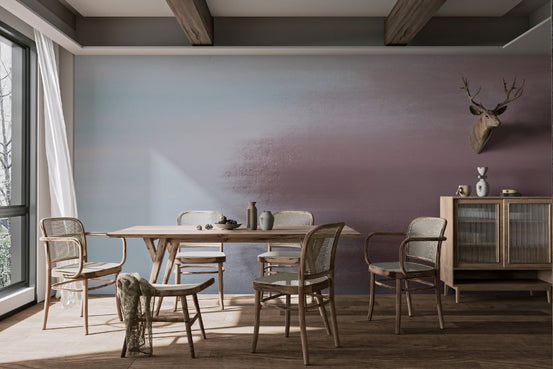 Calm abstract wall mural with soothing gradient hues on dining room walls.