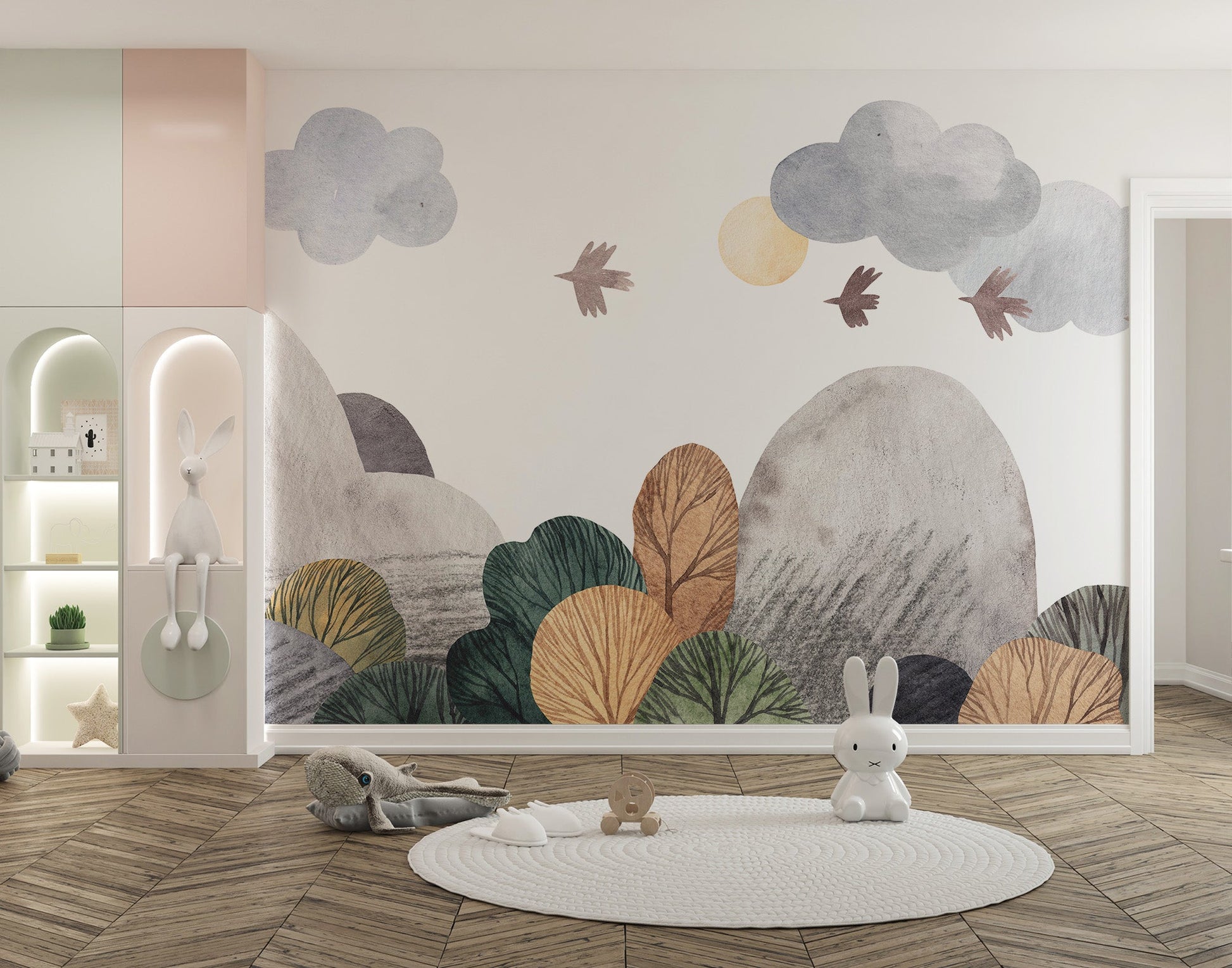 Soothing abstract nature wall mural design
