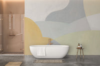 Soft tone wallpaper mural with artistic geometric color design.