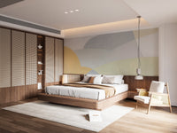Abstract pastel wallpaper mural with flowing lines and muted palette.