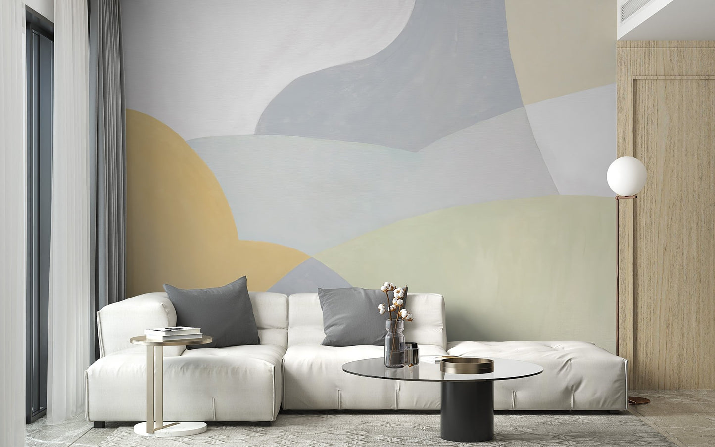 Pastel abstract wallpaper mural with smooth overlapping shapes.