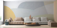 Scandinavian style wallpaper mural with subtle abstract color blocks.