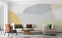 Artistic geometric wall mural in muted tones for modern wall decor.
