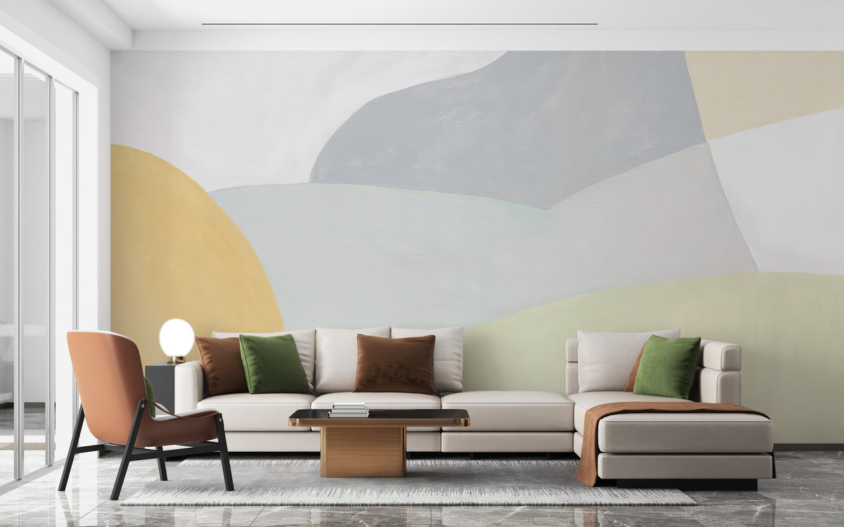 Artistic geometric wall mural in muted tones for modern wall decor.