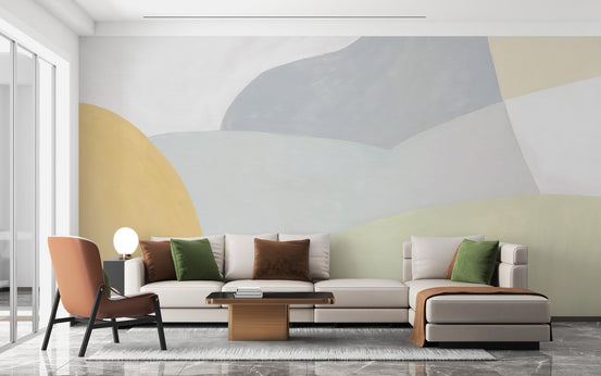 Artistic geometric wall mural in muted tones for modern wall decor.