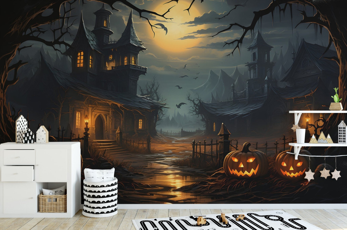 Spooky Haunted House Wallpaper Mural - Wallanza
