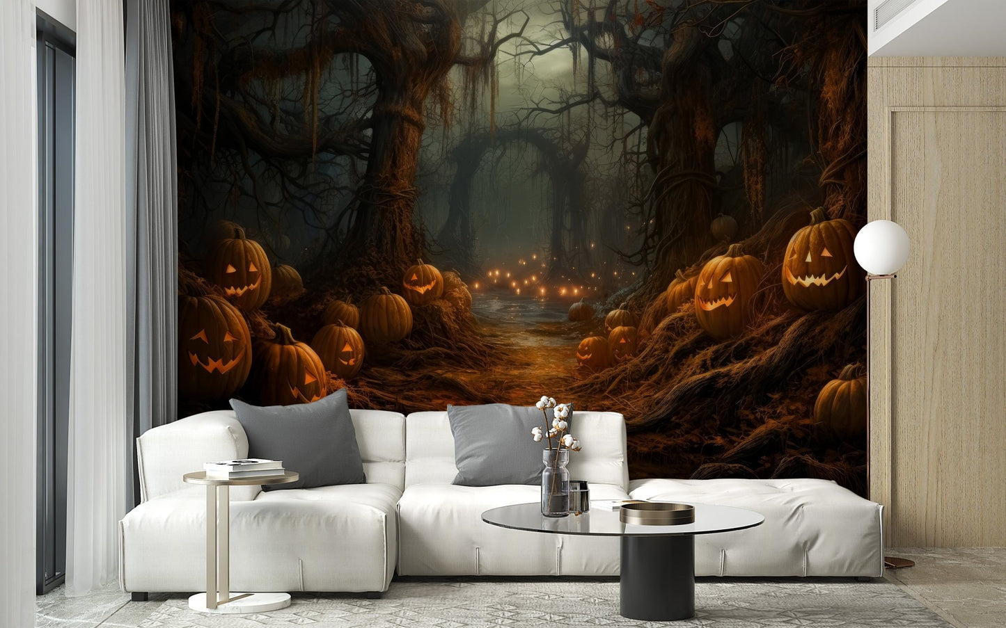 Spooky Pumpkin Forest Halloween Wallpaper - Wallanza