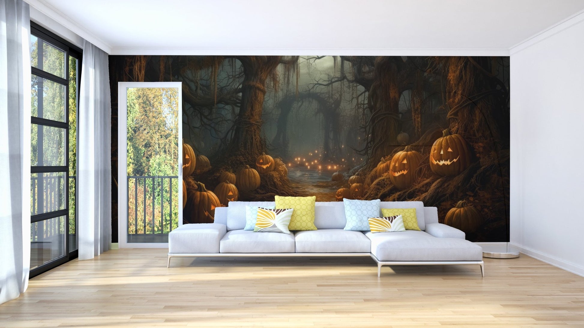 Spooky Pumpkin Forest Halloween Wallpaper - Wallanza