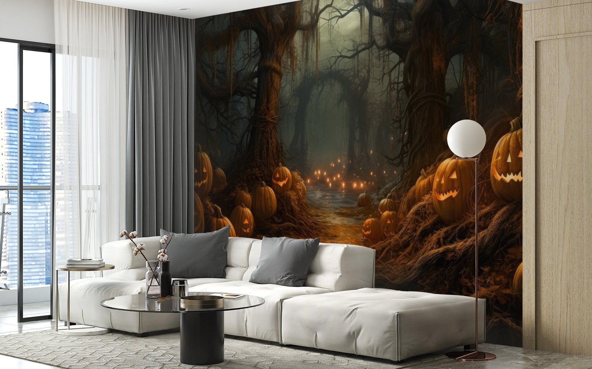 Spooky Pumpkin Forest Halloween Wallpaper - Wallanza