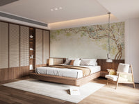 Vintage style blossom wall mural in calm green tones.