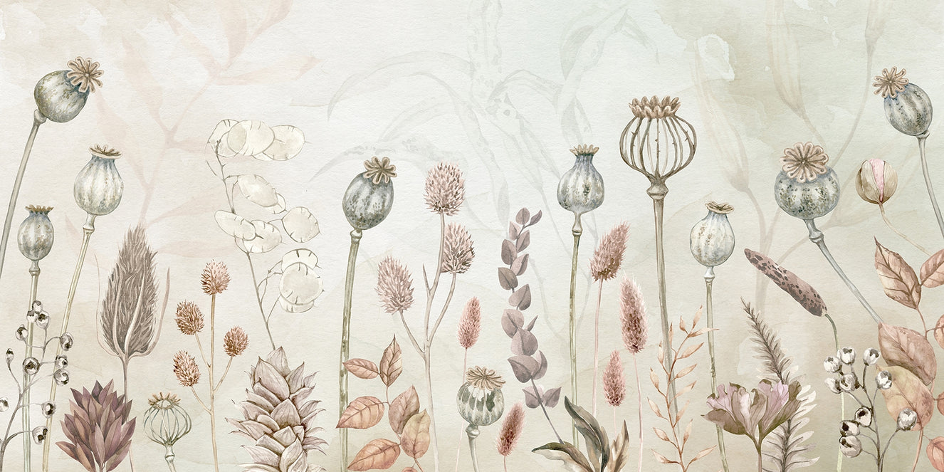 Autumnal Blooms Watercolor Wall Mural