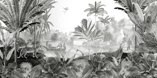Monochrome Leopard Landscape Mural