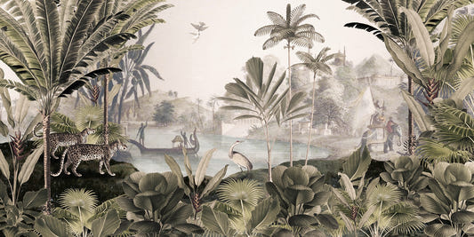 Enigmatic Jungle Sepia Panorama Mural