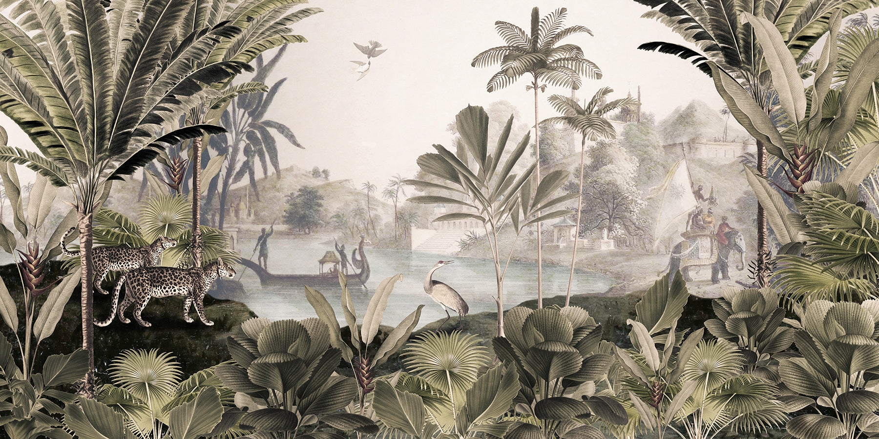 Enigmatic Jungle Sepia Panorama Mural
