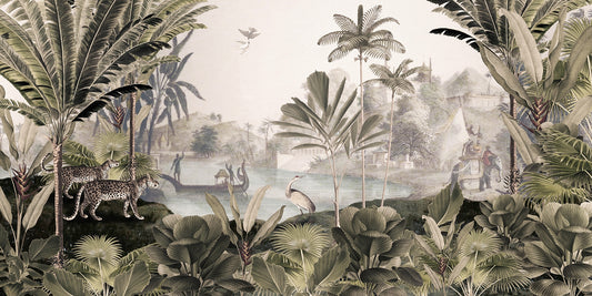 Enigmatic Jungle Sepia Panorama Mural