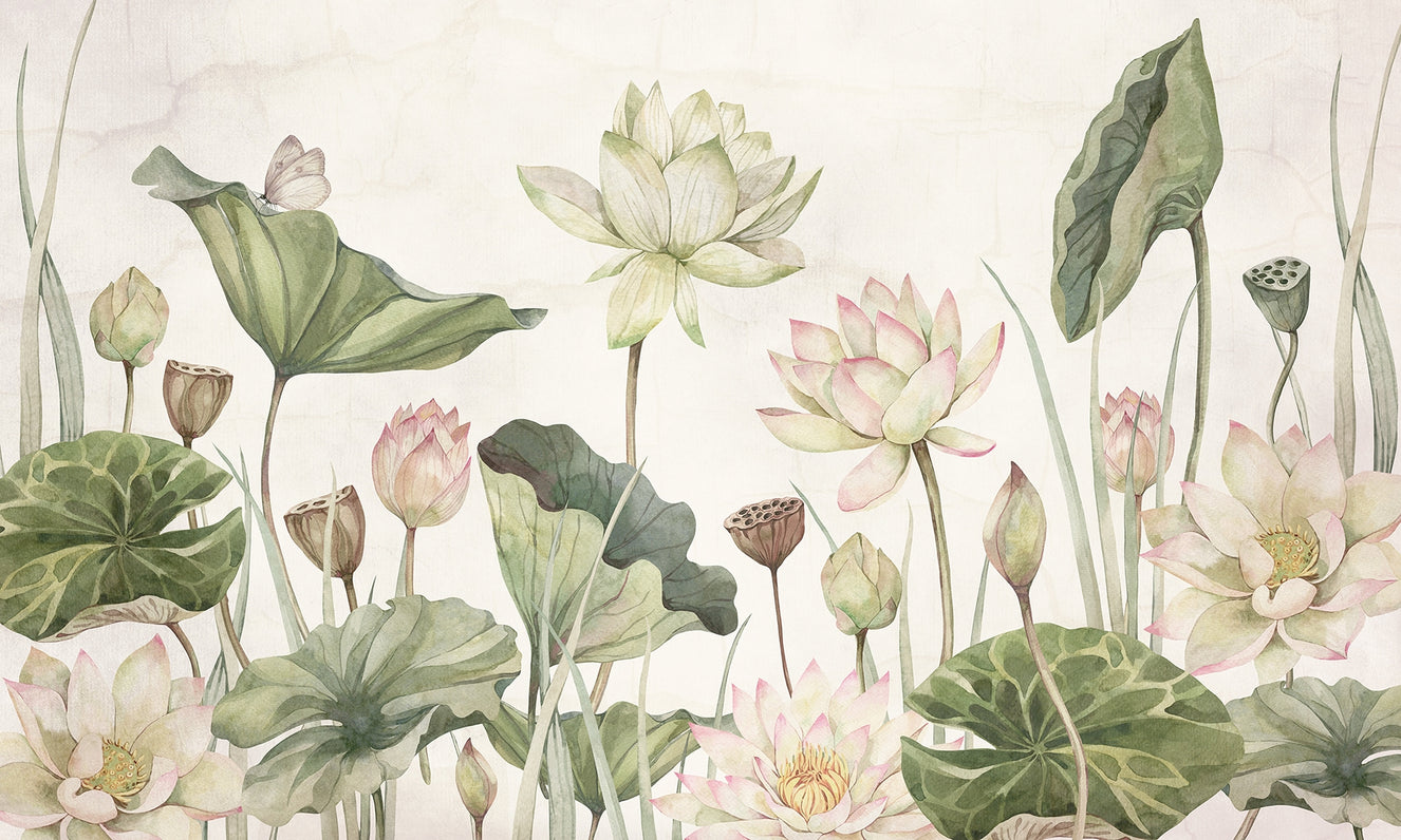 Botanical Serenity Water Lily Mural