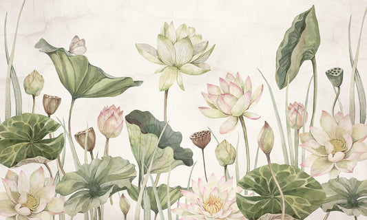 Botanical Serenity Water Lily Mural