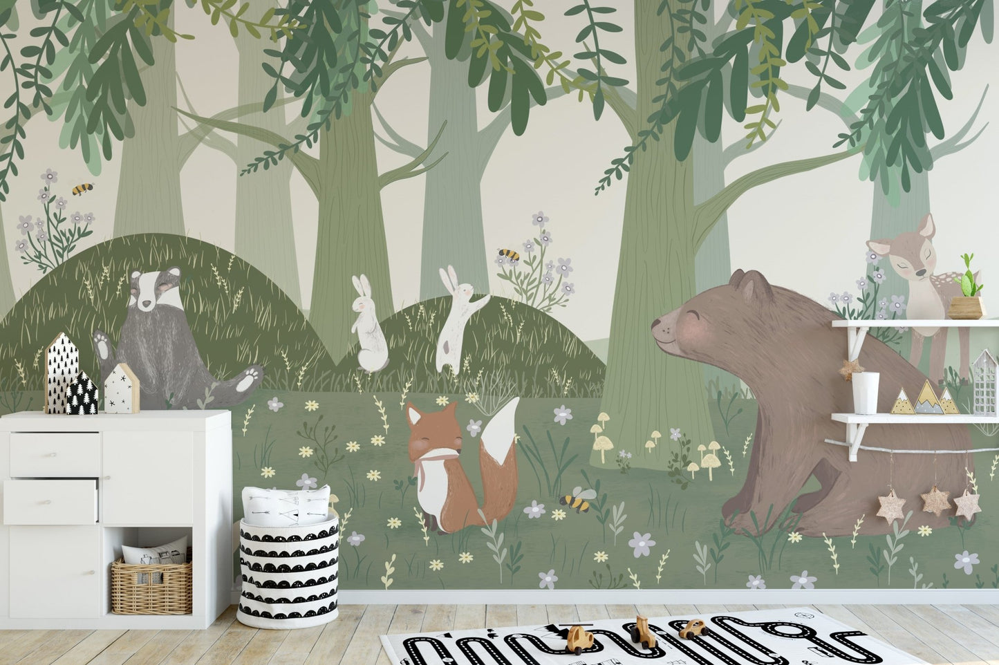 Starlit Bear Family Wall Mural - Wallanza