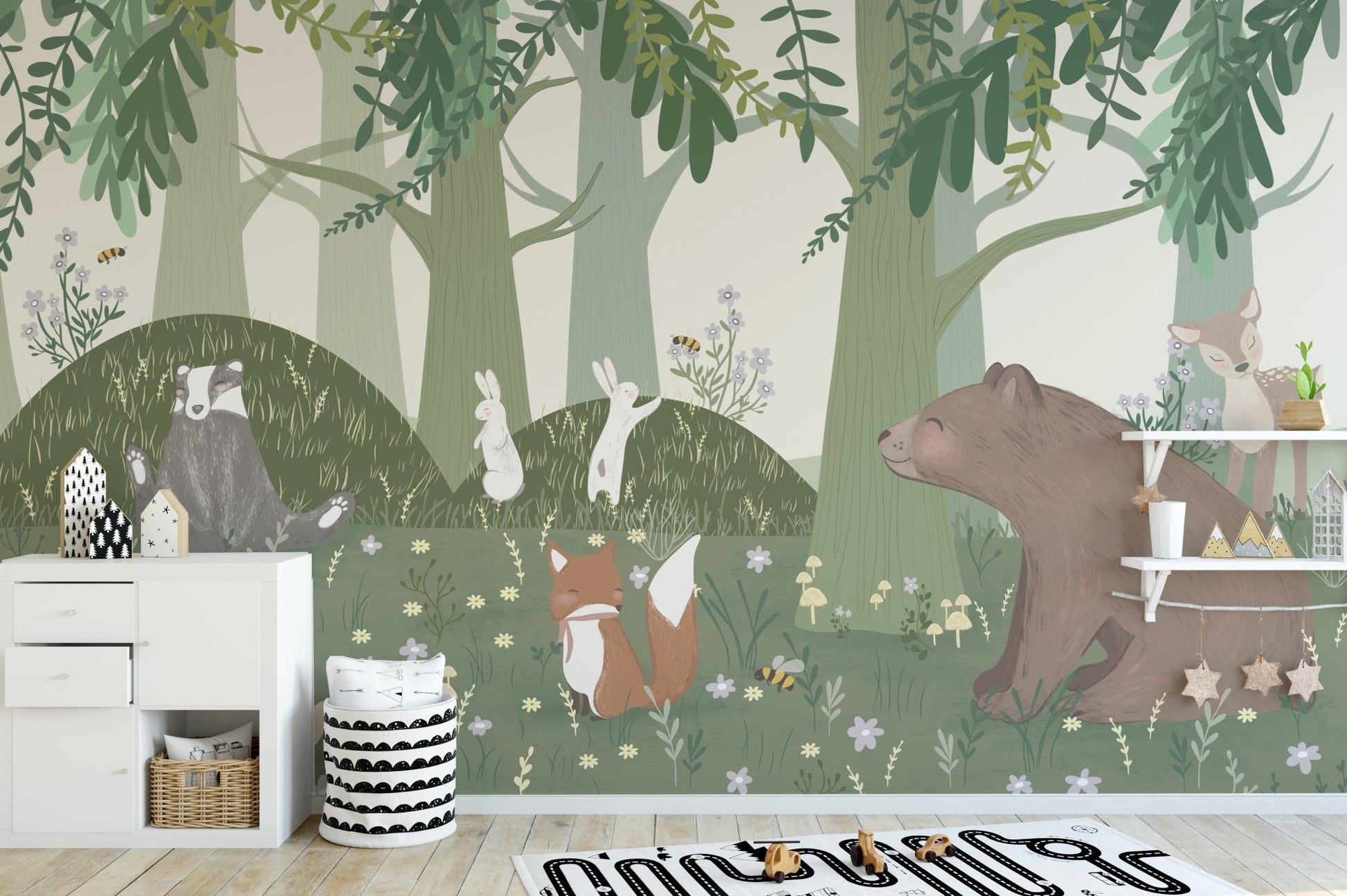 Starlit Bear Family Wall Mural - Wallanza