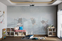 Whimsical kids mural with bears and a starry night sky in nursery wall.