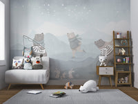 Charming mural of bears and twinkling stars for kids room.