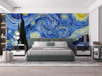 Beautiful Van Gogh Wall Mural in large bedroom.