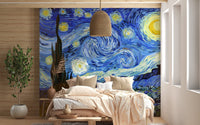 Starry Night Mural Inspired by Van Gogh’s Masterpiece in bedroom.