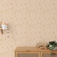 tars and Moons Pastel Background Old Vintage Wall mural above a wooden sideboard.