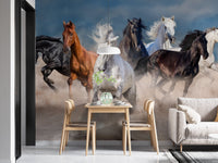 Stormy Running Horse Desert Wall Mural in a small dining nook.