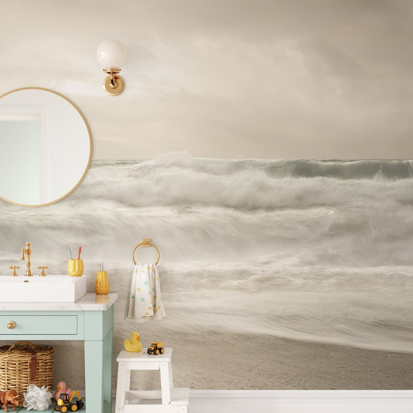 Stormy Sea Foam Wallpaper Mural - Wallanza