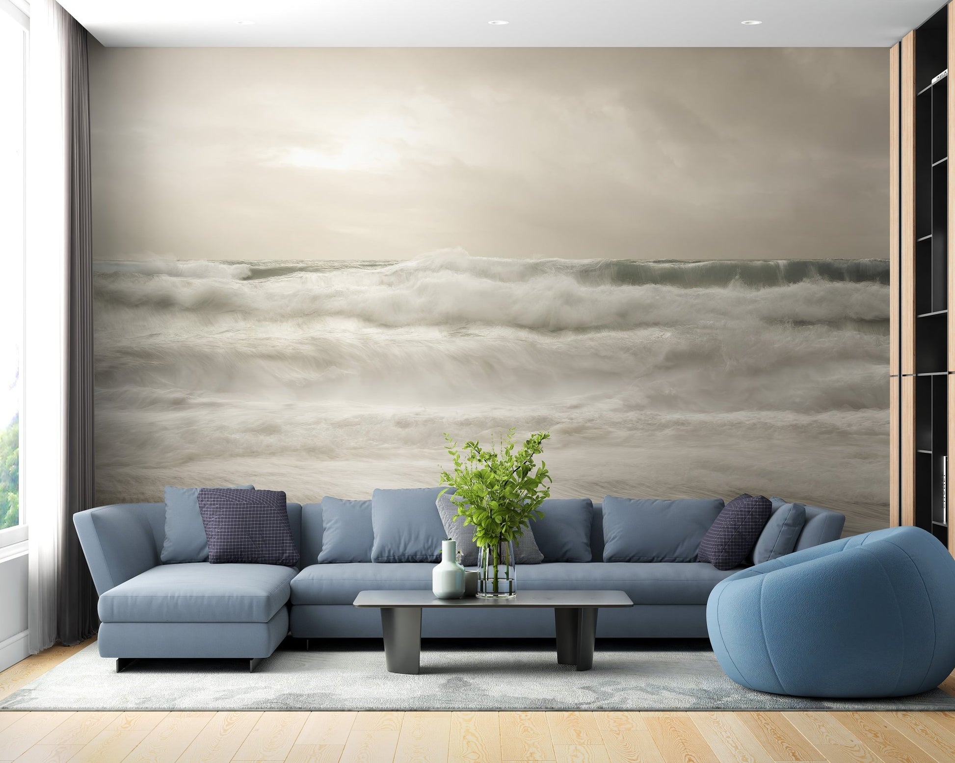 Stormy Sea Foam Wallpaper Mural - Wallanza