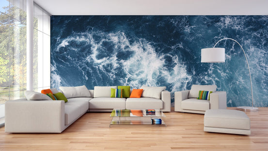 Stormy sea glacier wall mural for modern and bold living space.