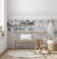 Stormy silhouettes wall mural featuring artistic shadow designs in kids area.
