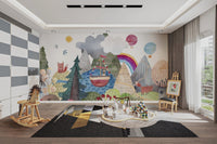 Pine trees and woodland animal mural art.