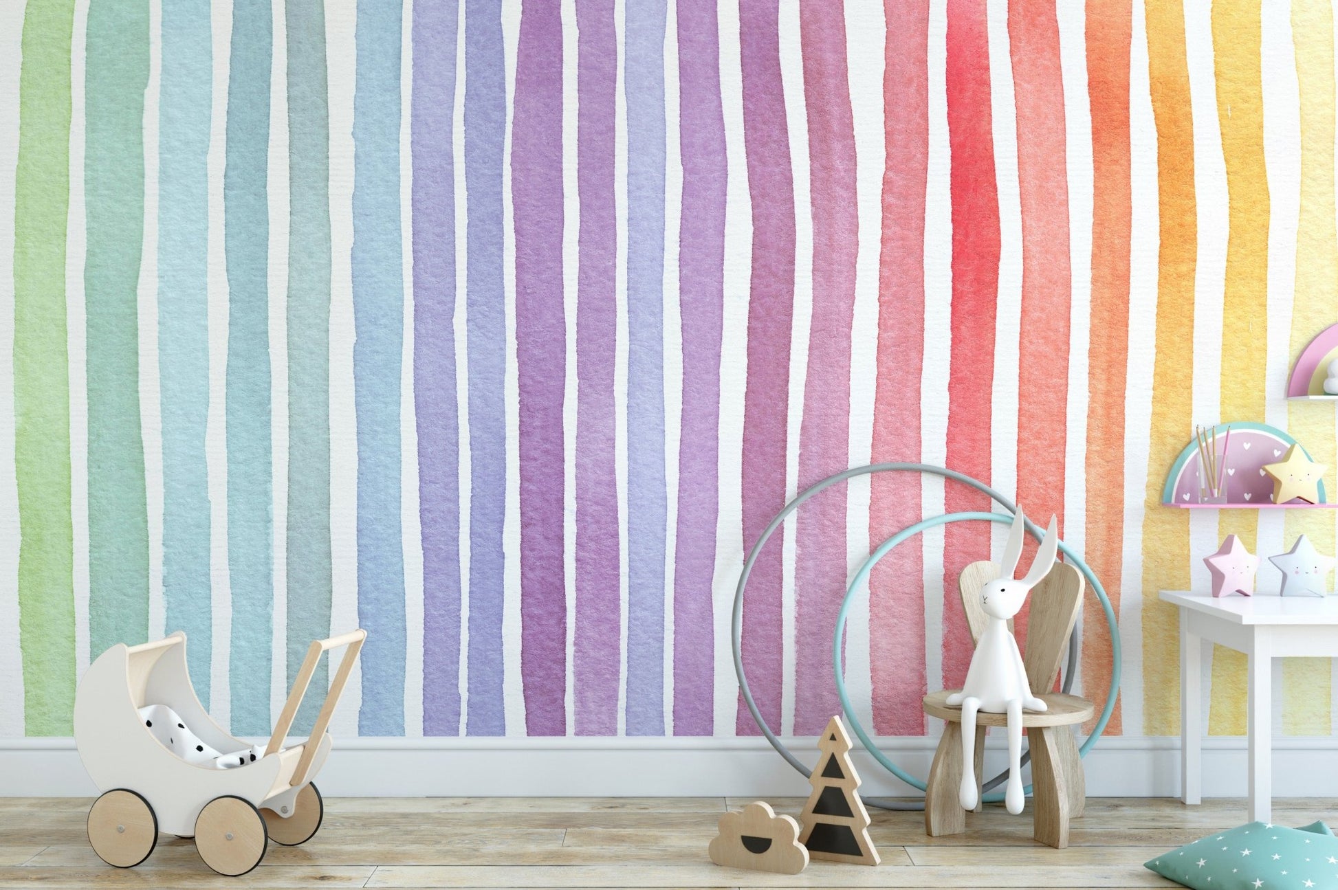Striped Rainbow Splash Wall Mural for Trendy Spaces