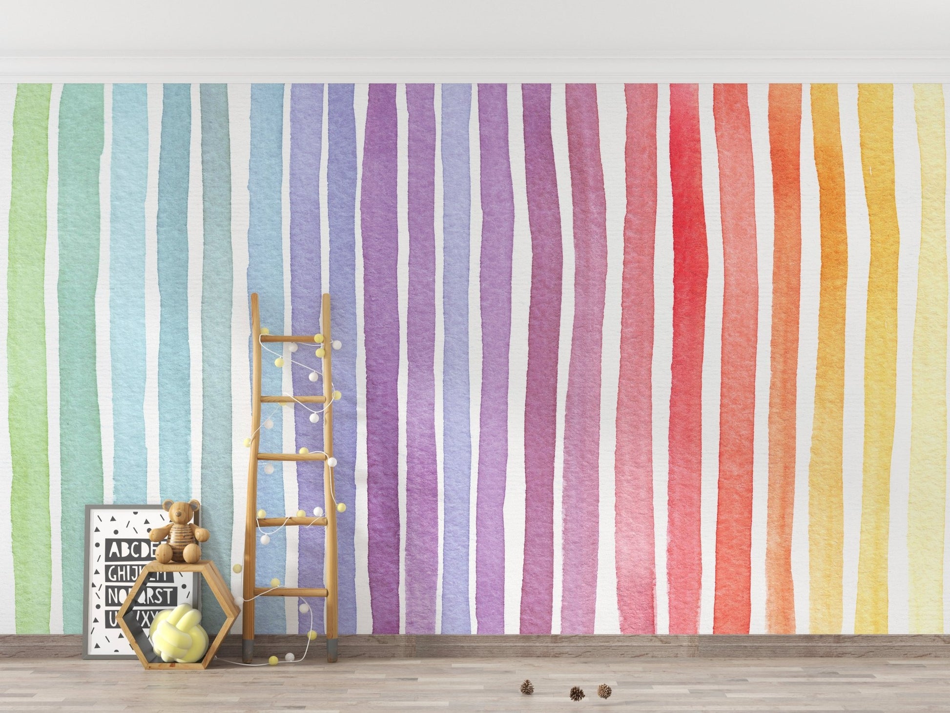 Striped Rainbow Splash Wall Mural with Bold Colors