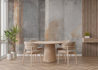 Abstract Stroke Patterns Wall Mural in a dining room with wooden furniture.