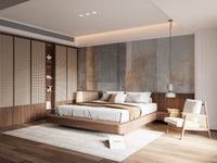 Modern Stroke Patterns Wall Mural in a minimalist bedroom.