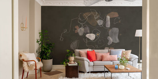 Earth tone stylish abstract wallpaper mural with minimalist wireframe patterns.