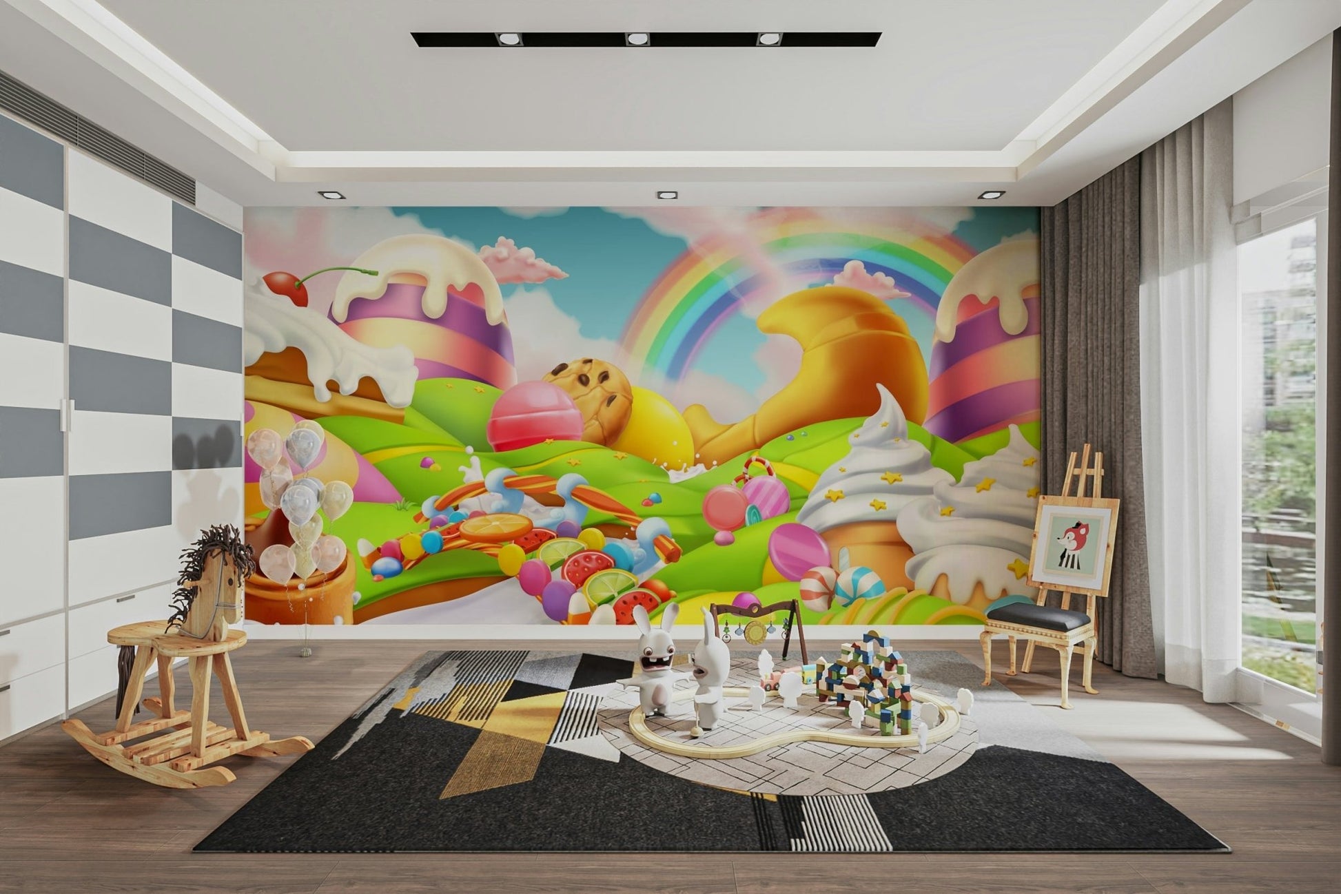 Light airy background with colorful candy for modern spaces.