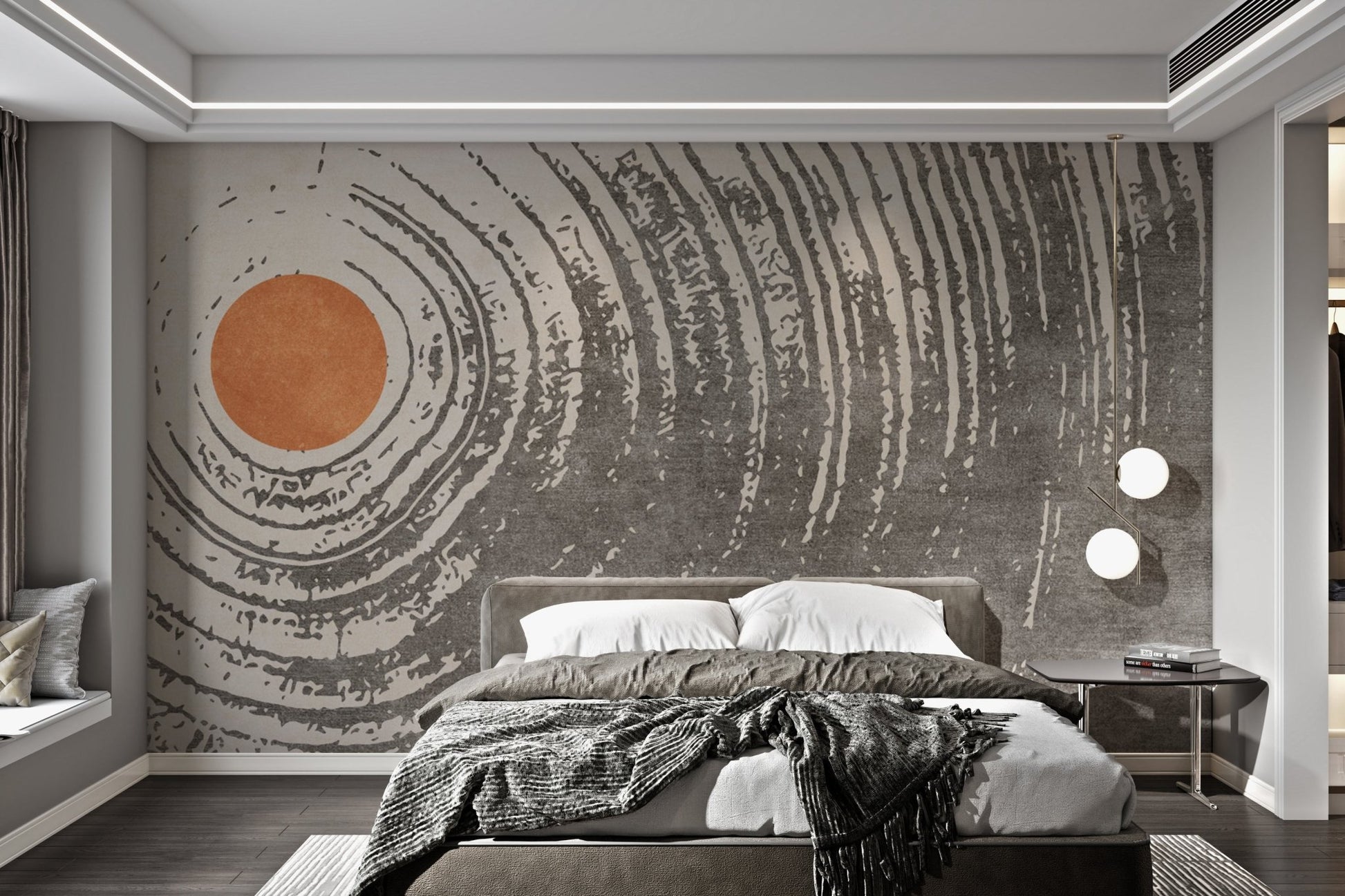 Sun Centered Abstract Circular Mural - Wallanza