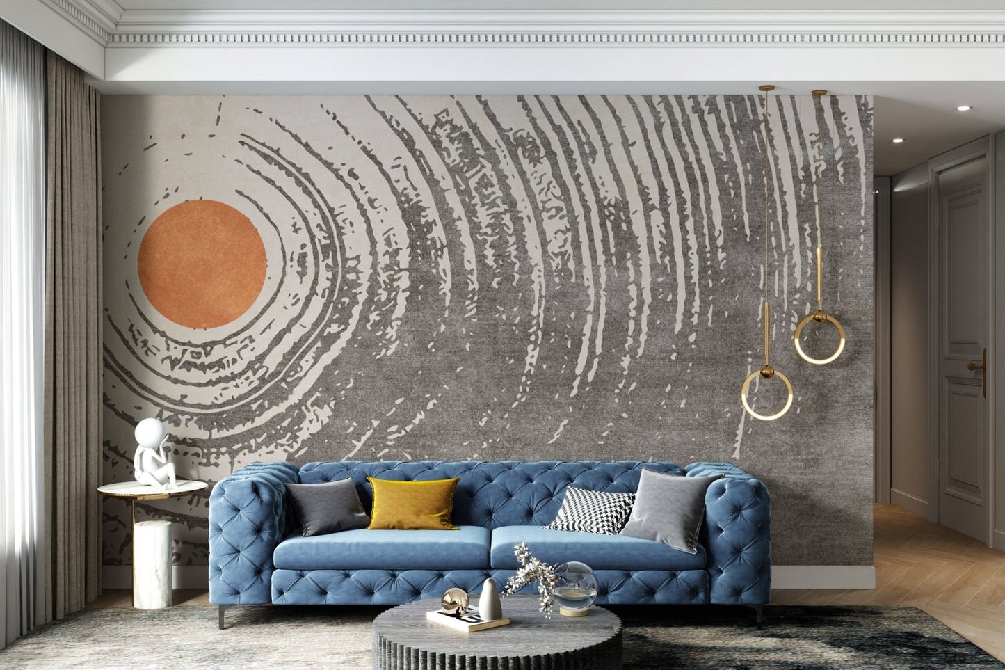 Sun Centered Abstract Circular Mural - Wallanza