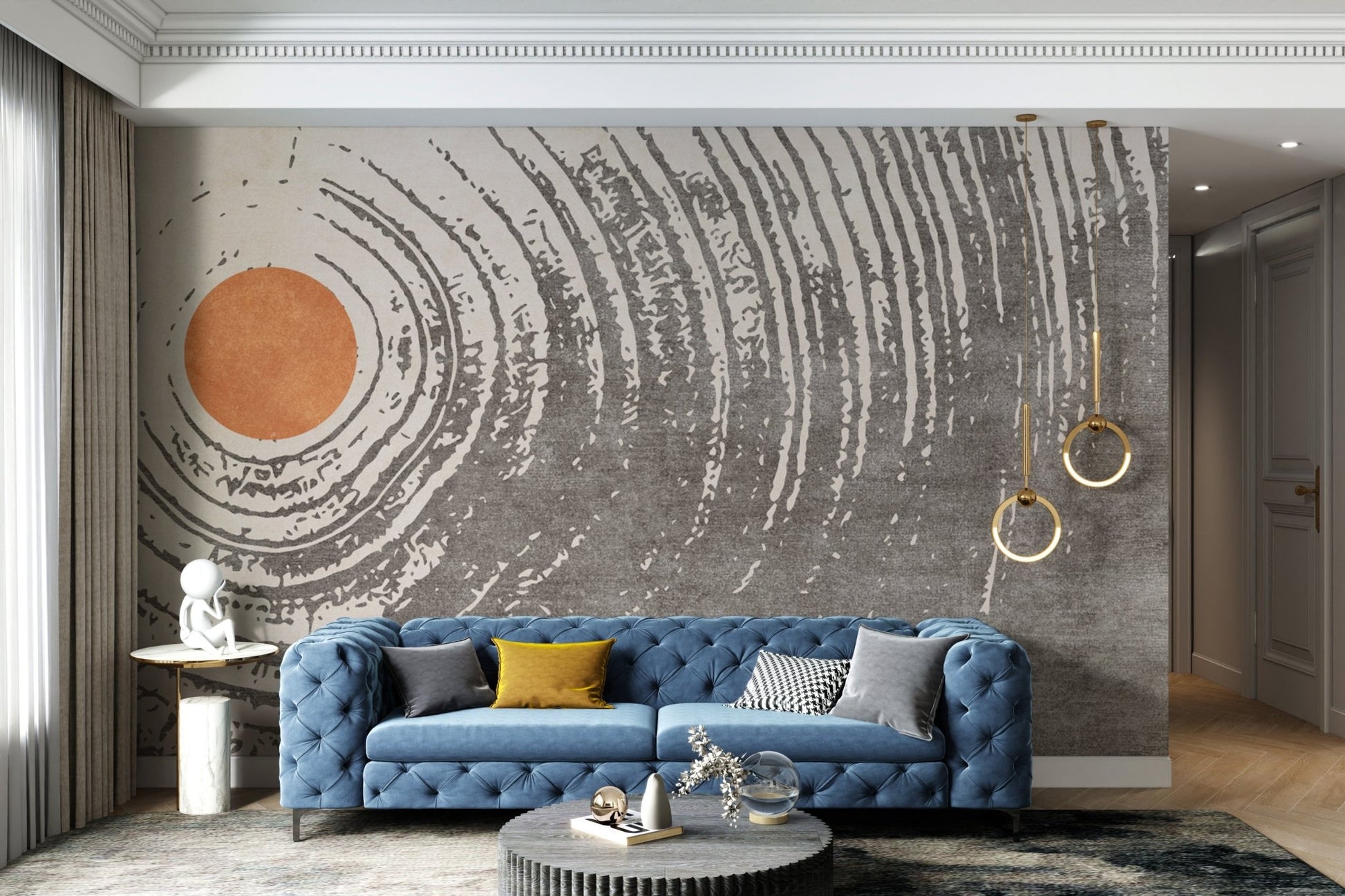 Sun Centered Abstract Circular Mural - Wallanza