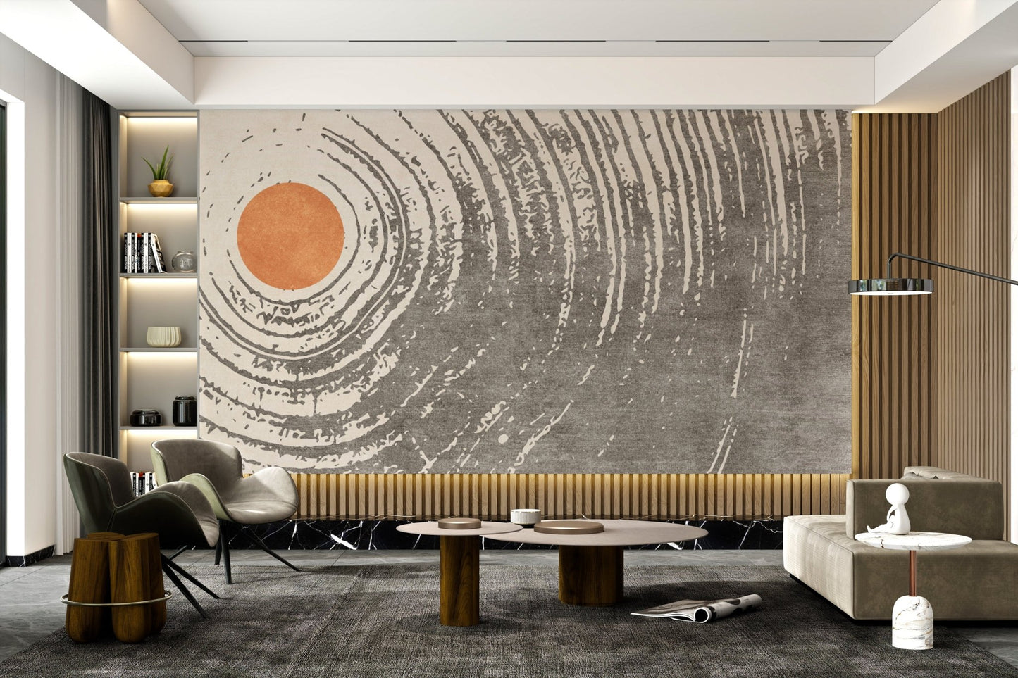Sun Centered Abstract Circular Mural - Wallanza