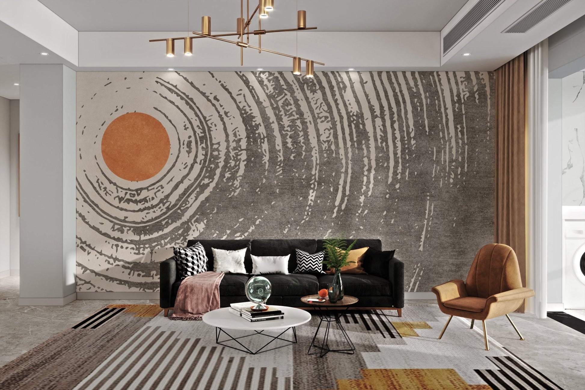 Sun Centered Abstract Circular Mural - Wallanza